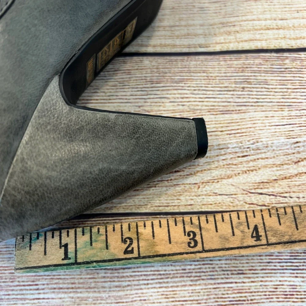 Miz Mooz Grey Leather Mary‎ Jane Pumps Strappy Cone Heels Womens 7.5